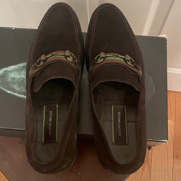 JOSEPH ABBOUD LOAFERS size 10 DARK BROWN with Green Accents - Picture 4 of 5